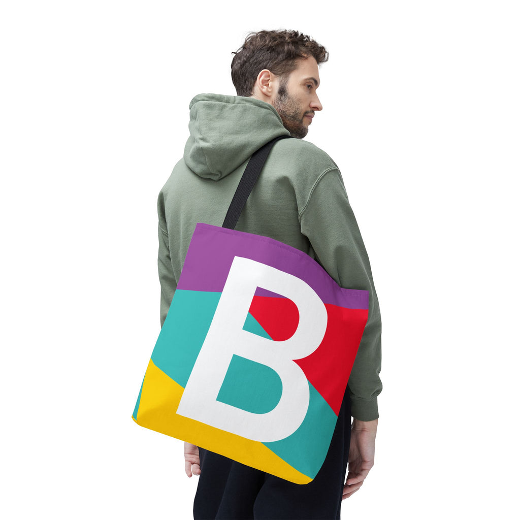 Monogram 'B' Colorblock Tote Bag — Personalized Initial B Shoulder Tote