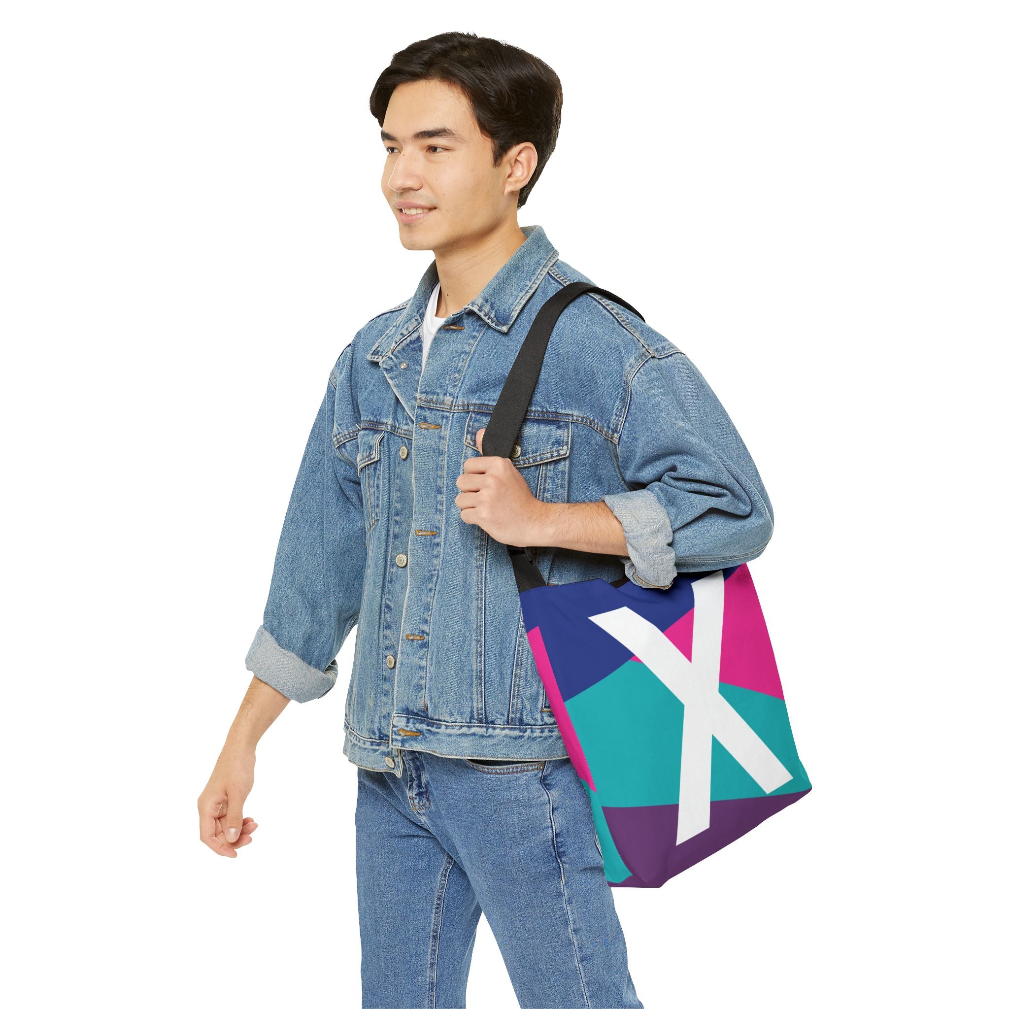 Initial Letter 'X' Colorblock Adjustable Tote Bag — Monogram Alphabet Shoulder Bag