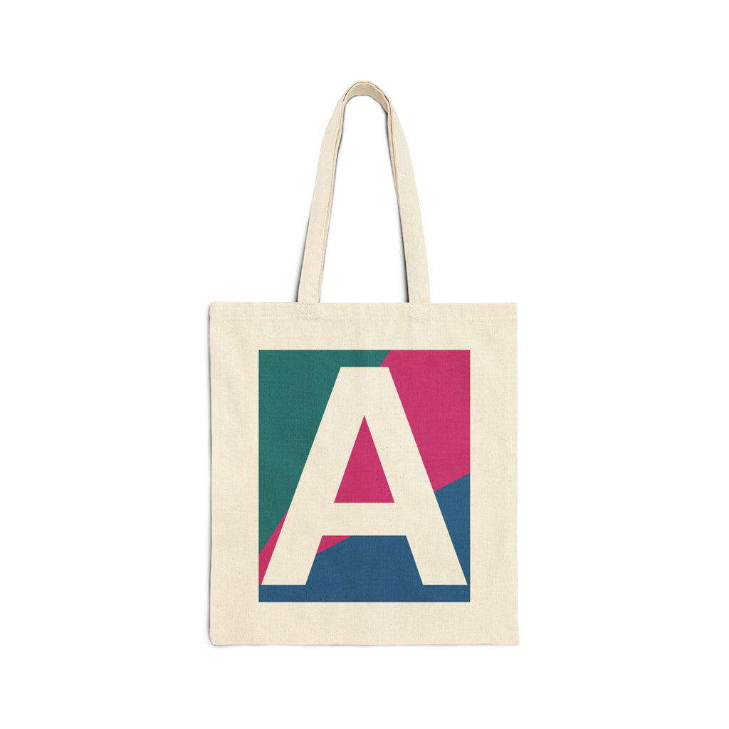 Initial A Colorblock Canvas Tote Bag — Monogram Letter A Reusable Grocery Tote