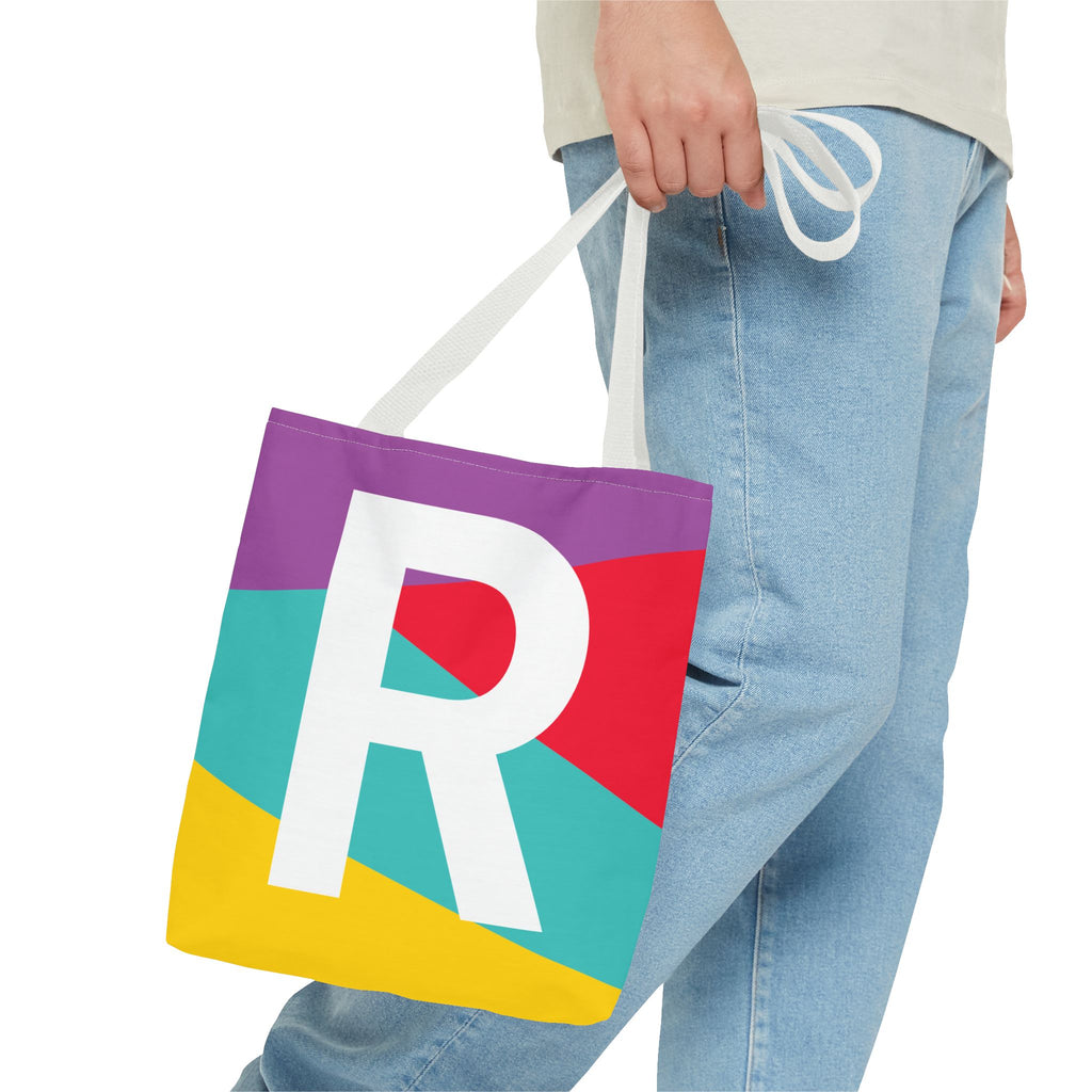 Monogram 'R' Colorblock Tote Bag — Personalized Initial R Shoulder Tote