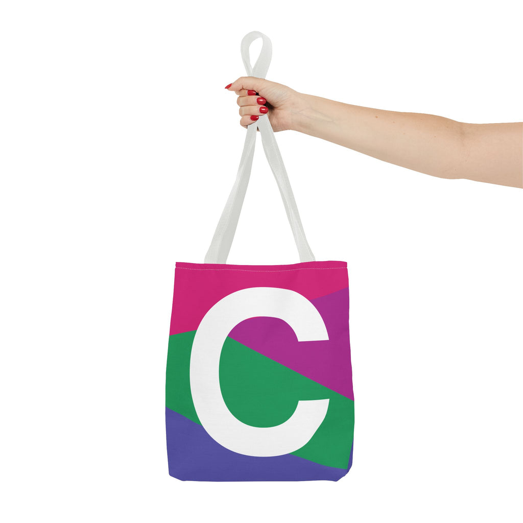 Monogram 'C' Colorblock Tote Bag — Personalized Initial C Shoulder Tote