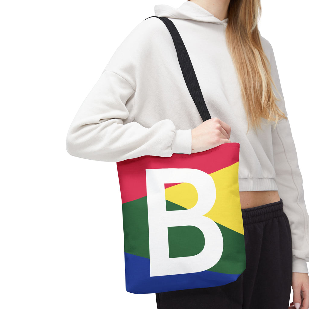 Monogram 'B' Colorblock Tote Bag — Personalized Initial B Shoulder Tote