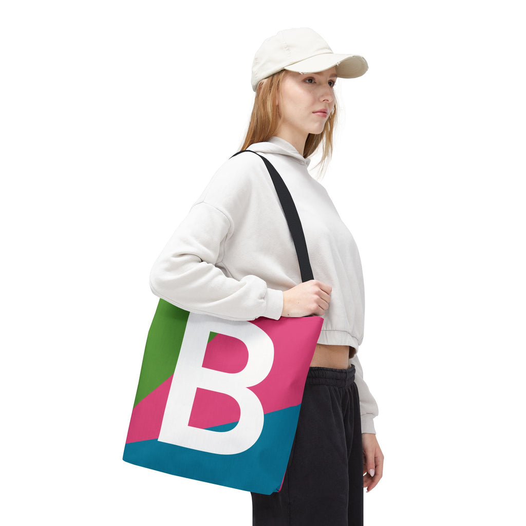 Monogram 'B' Colorblock Tote Bag — Personalized Initial B Shoulder Tote