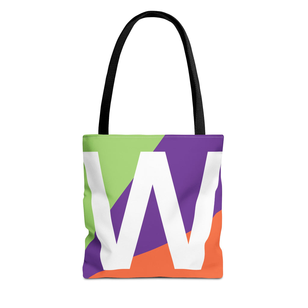 Monogram 'W' Colorblock Tote Bag — Personalized Initial W Shoulder Tote