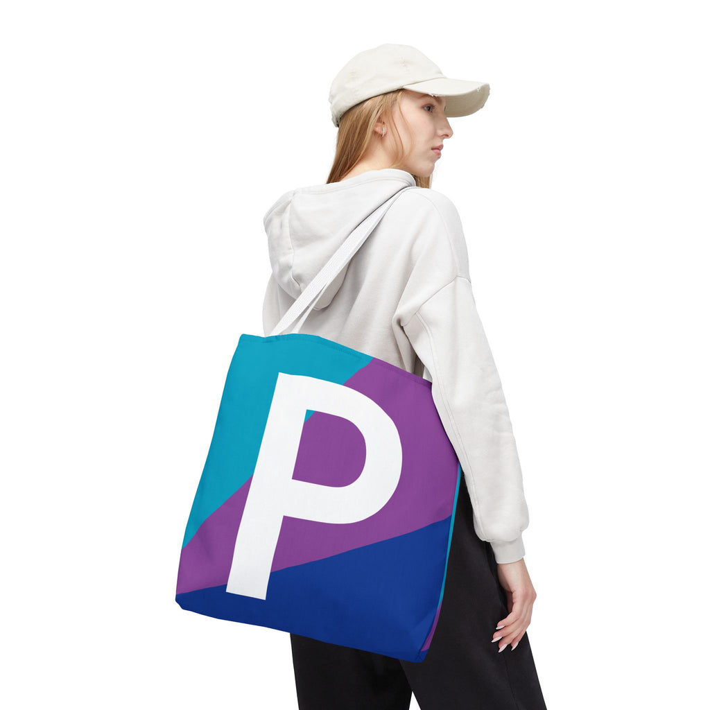 Monogram 'P' Colorblock Tote Bag — Personalized Initial P Shoulder Tote