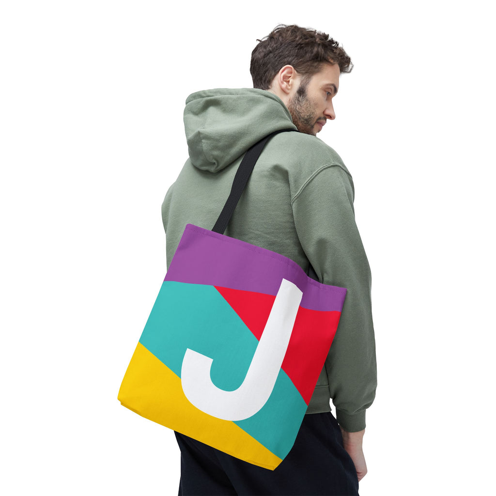 Monogram 'J' Colorblock Tote Bag — Personalized Initial J Shoulder Tote