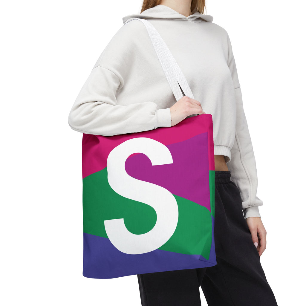 Monogram 'S' Colorblock Tote Bag — Personalized Initial S Shoulder Tote