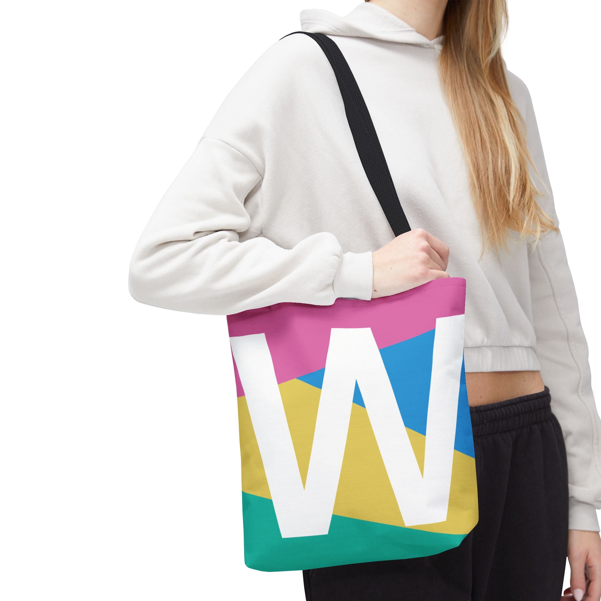 Monogram 'W' Colorblock Tote Bag — Personalized Initial W Shoulder Tote