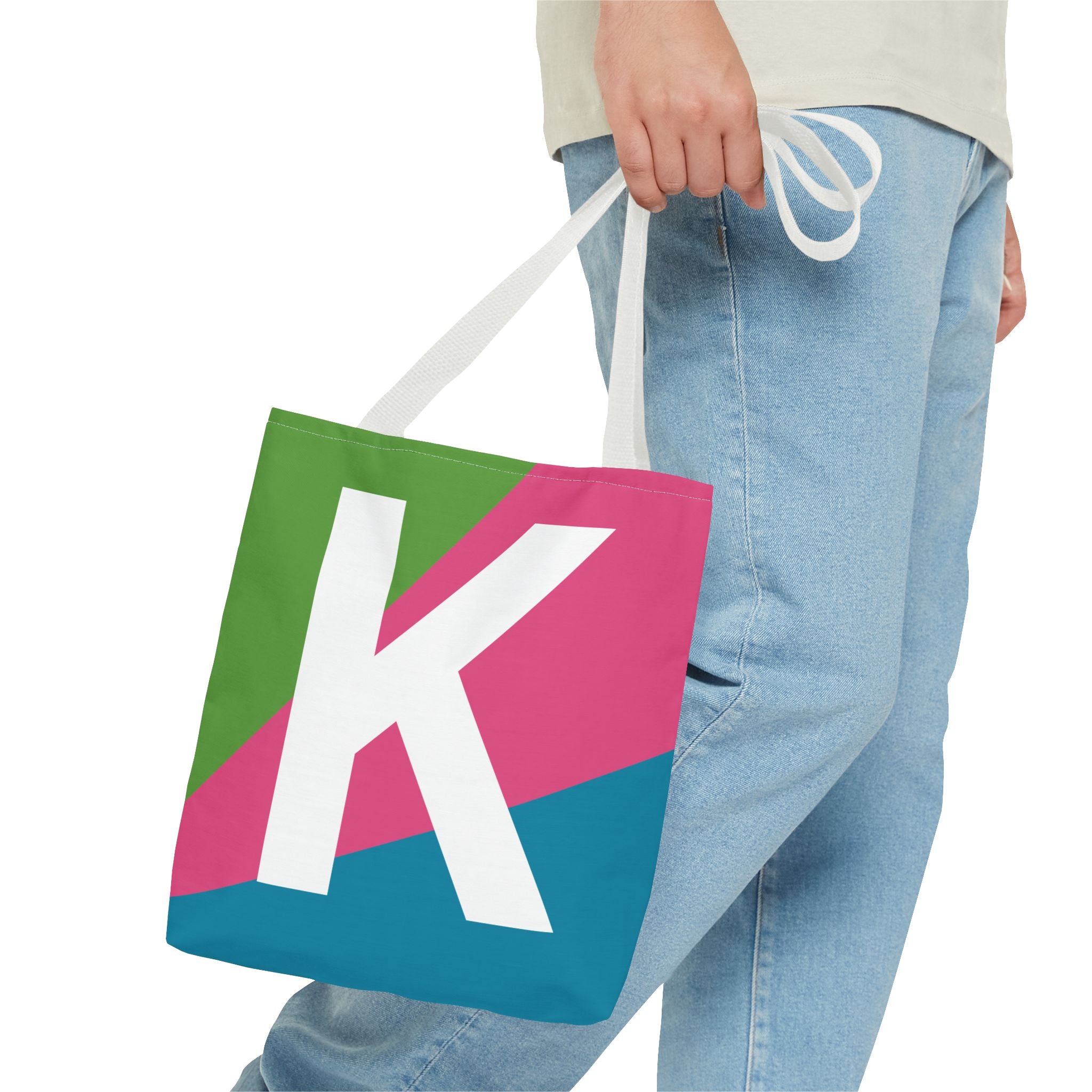 Monogram 'K' Colorblock Tote Bag — Personalized Initial K Shoulder Tote