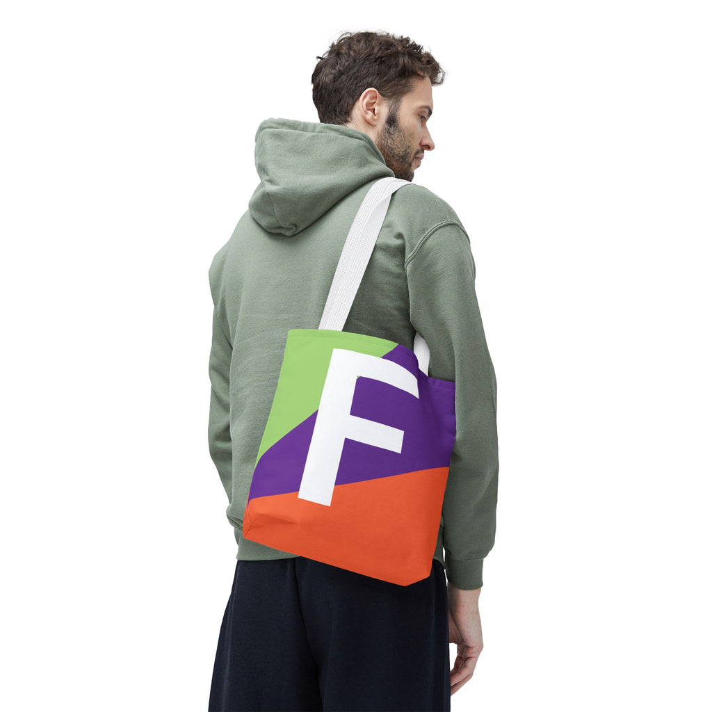 Monogram 'F' Colorblock Tote Bag — Personalized Initial F Shoulder Tote