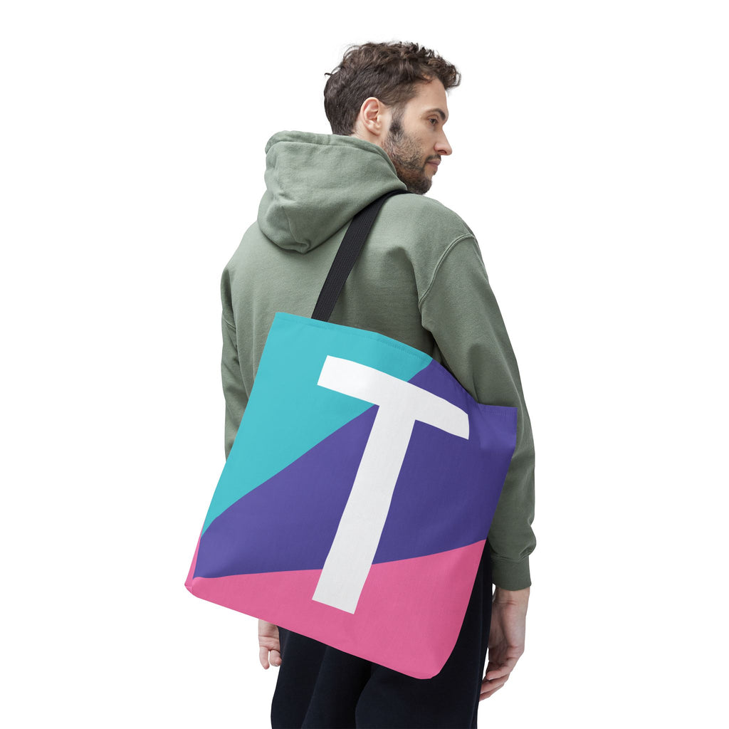 Monogram 'T' Colorblock Tote Bag — Personalized Initial T Shoulder Tote