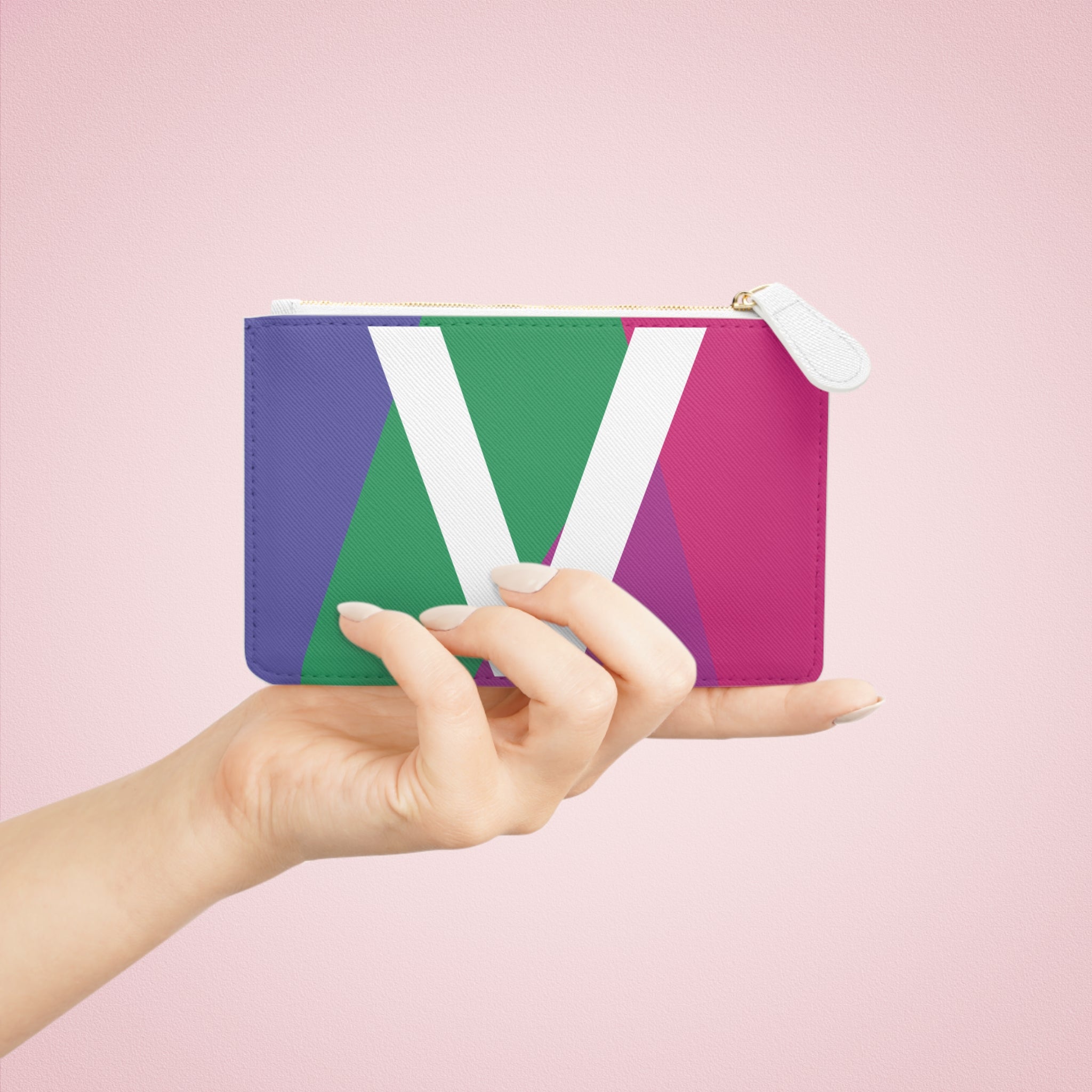 Initial V Mini Clutch — Colorblock Monogram Wristlet Wallet