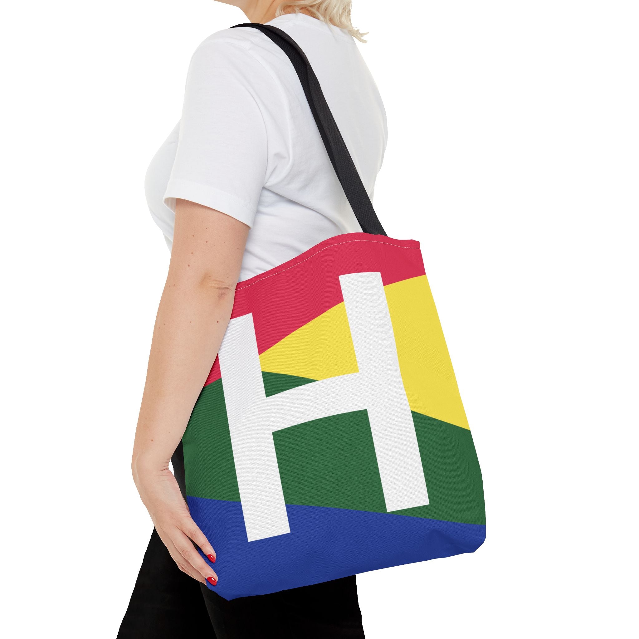 Monogram 'H' Colorblock Tote Bag — Personalized Initial H Shoulder Tote