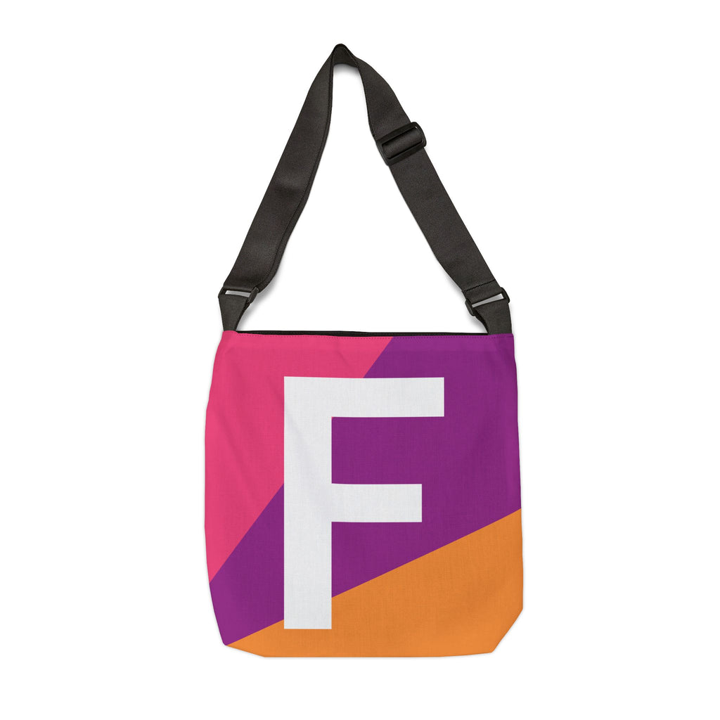 Initial Letter 'F' Colorblock Adjustable Tote Bag — Monogram Alphabet Shoulder Bag