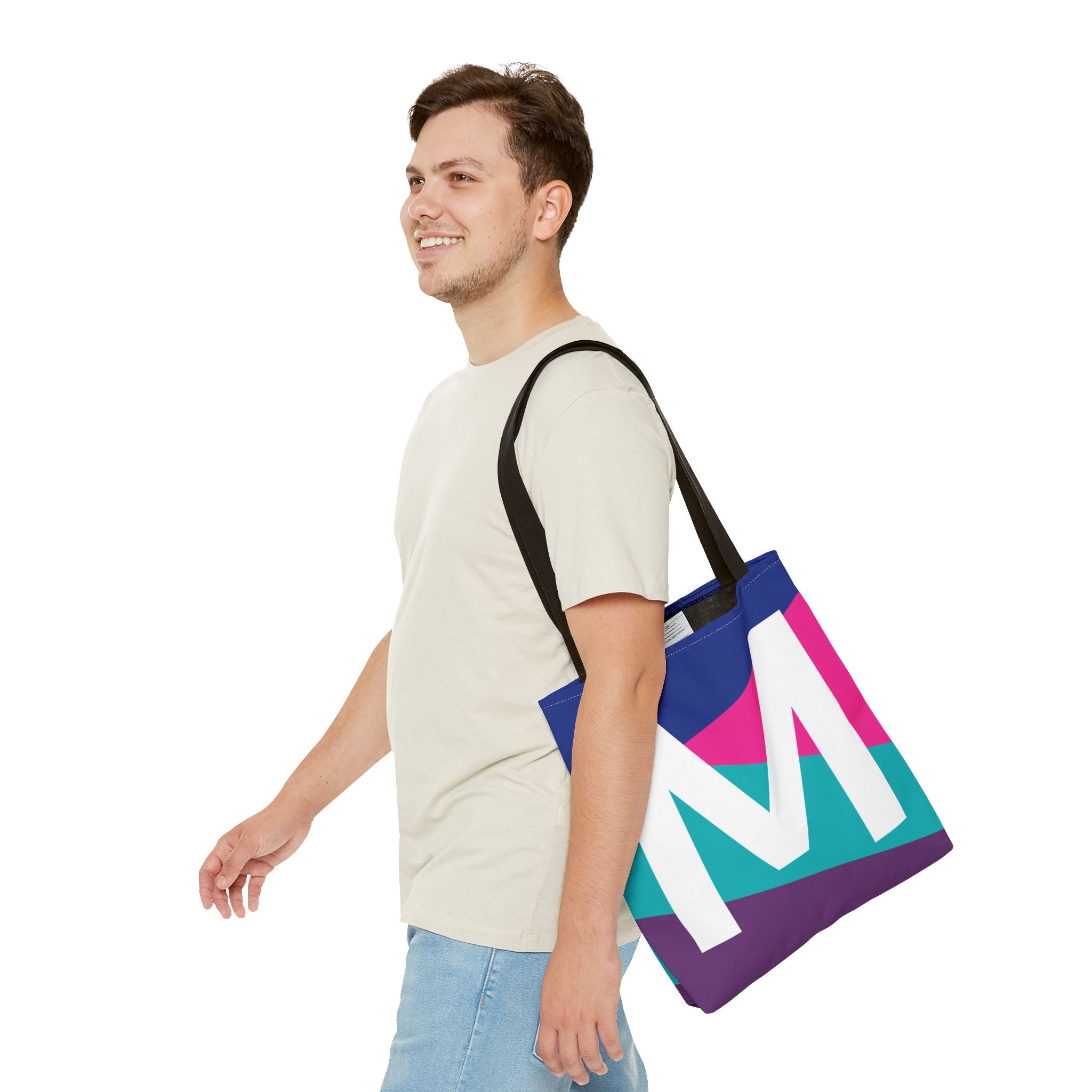 Monogram 'M' Colorblock Tote Bag — Personalized Initial L Shoulder Tote