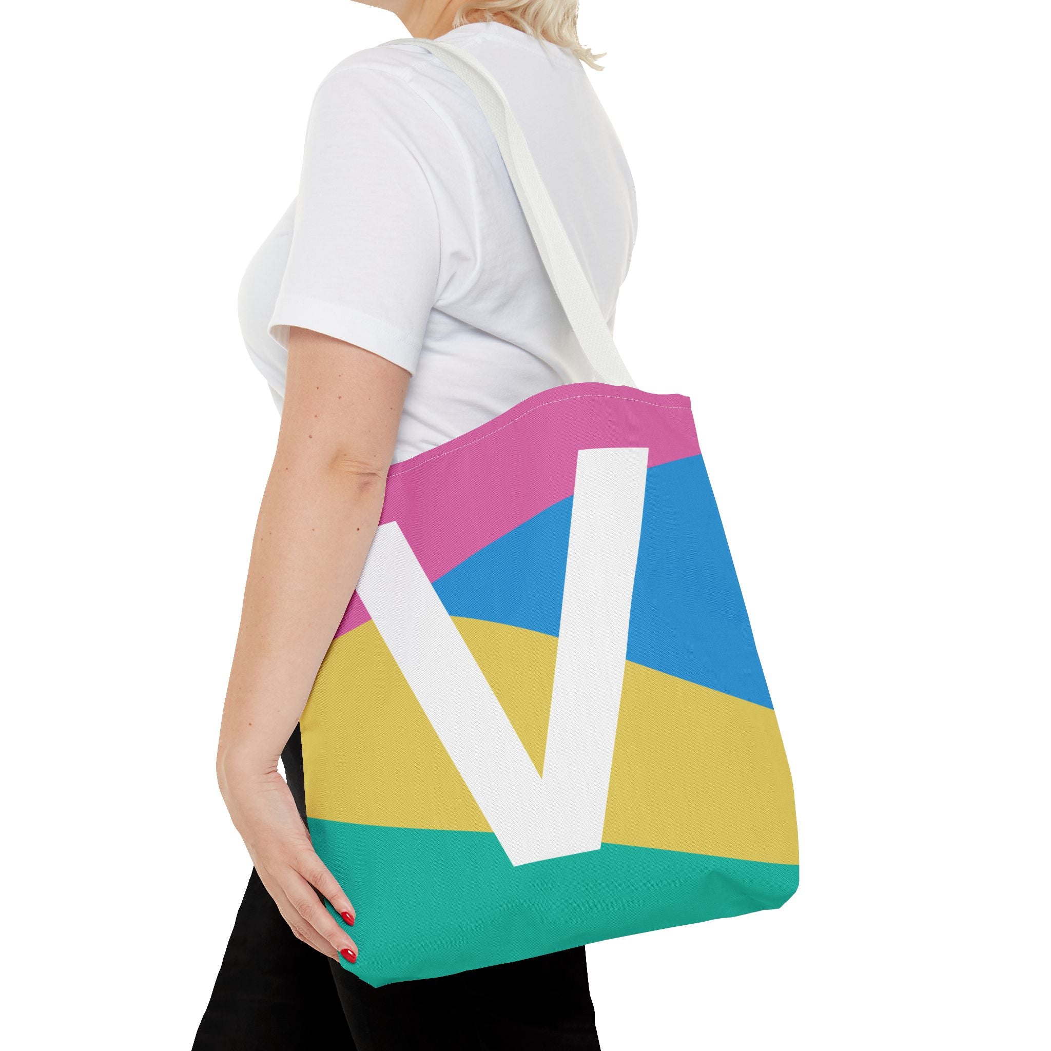 Monogram 'V' Colorblock Tote Bag — Personalized Initial V Shoulder Tote