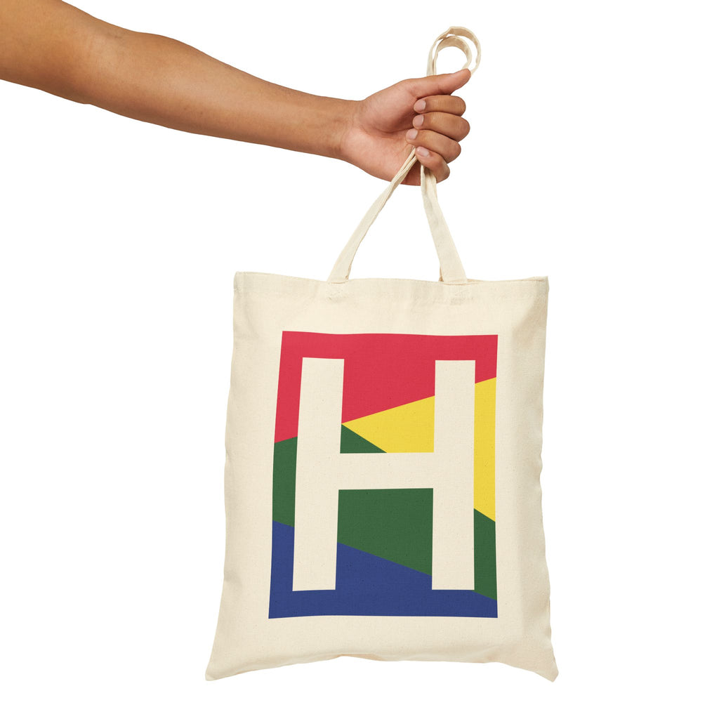 Initial H Colorblock Canvas Tote Bag — Monogram Letter H Reusable Grocery Tote