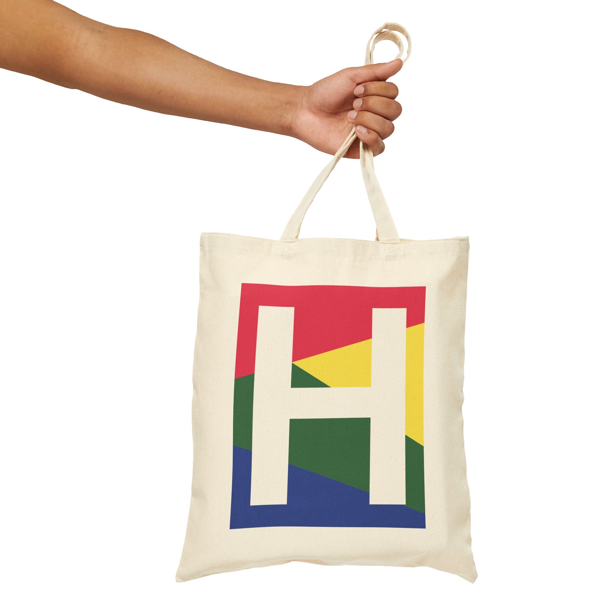 Initial H Colorblock Canvas Tote Bag — Monogram Letter H Reusable Grocery Tote