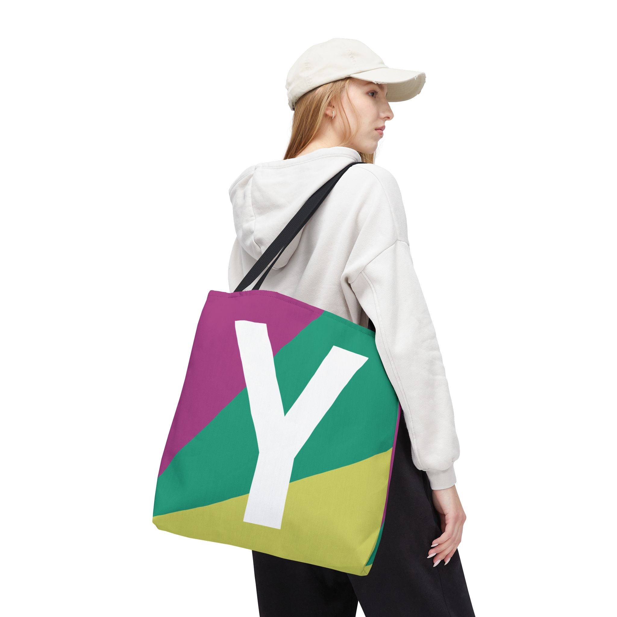 Monogram 'Y' Colorblock Tote Bag — Personalized Initial Y Shoulder Tote