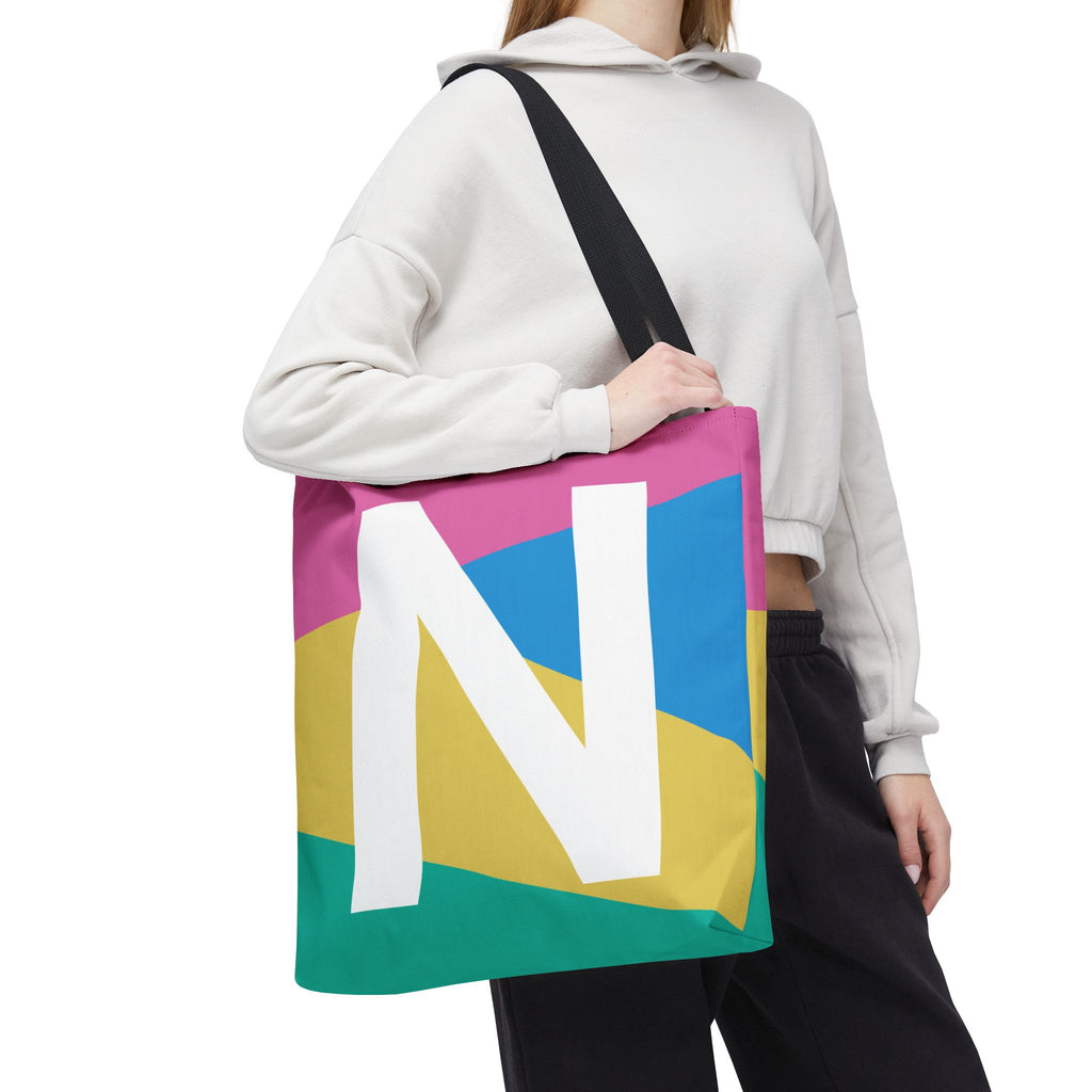 Monogram 'N' Colorblock Tote Bag — Personalized Initial N Shoulder Tote