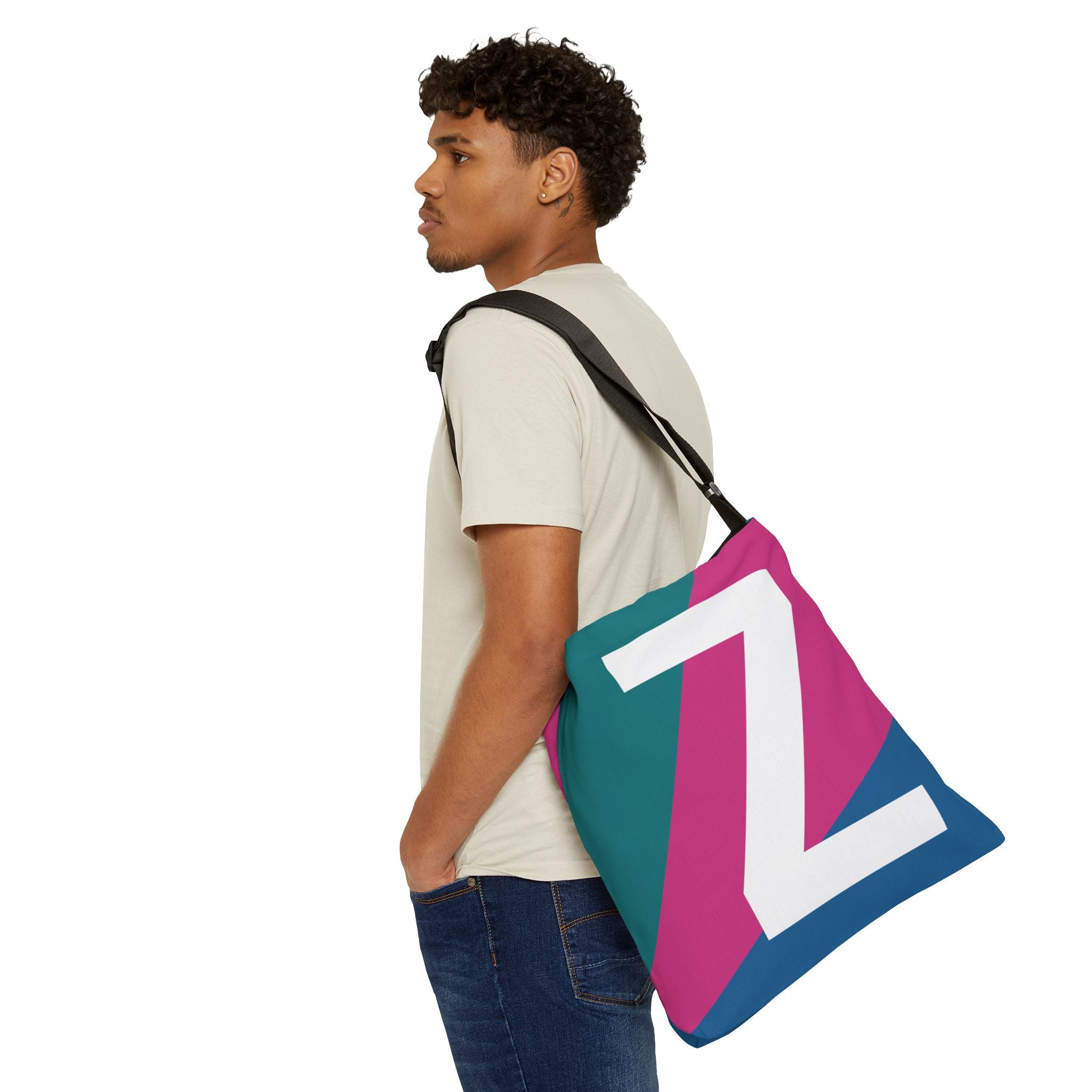 Initial Letter 'Z' Colorblock Adjustable Tote Bag — Monogram Alphabet Shoulder Bag