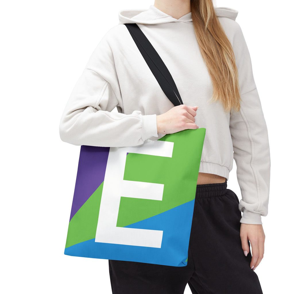 Monogram 'E' Colorblock Tote Bag — Personalized Initial E Shoulder Tote