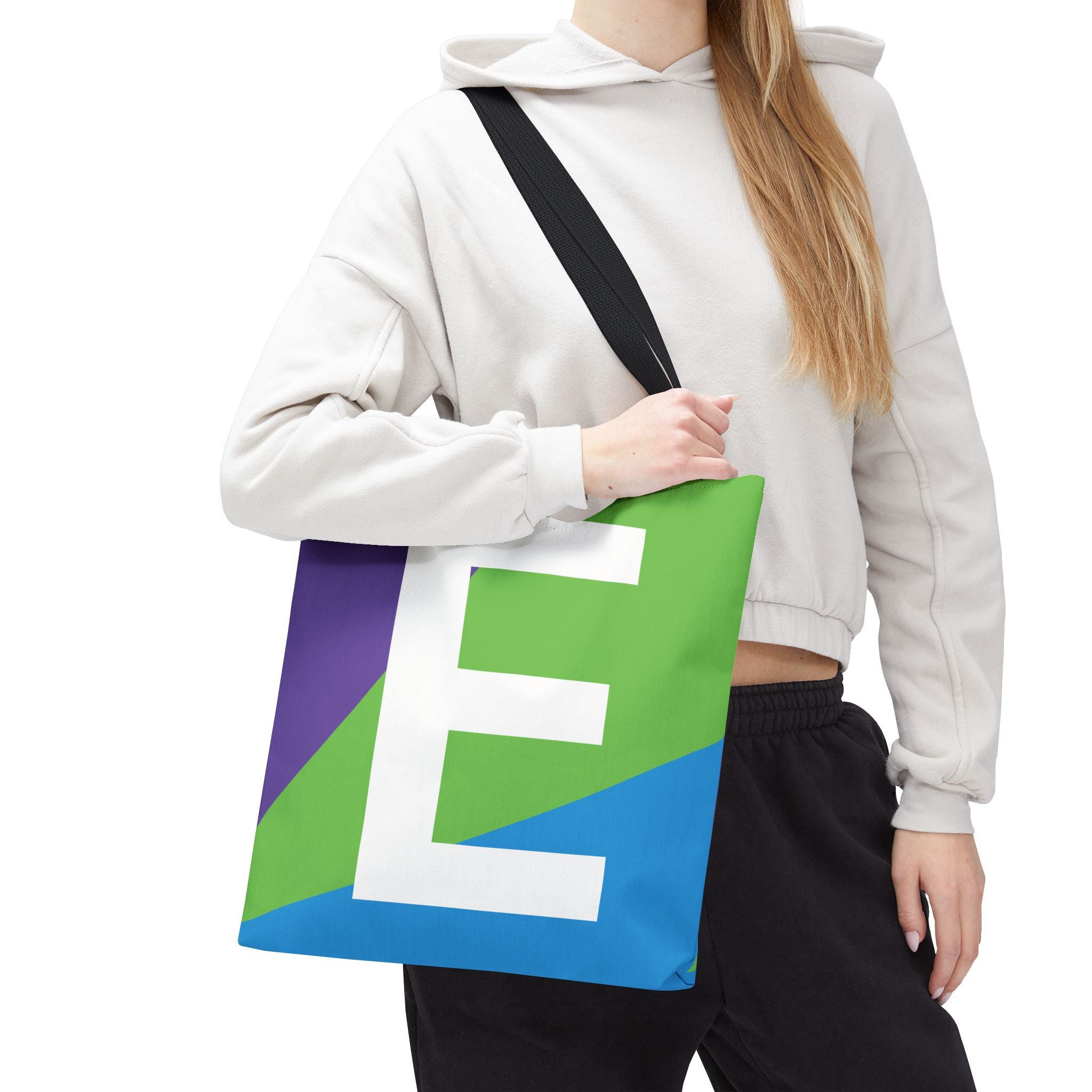 Monogram 'E' Colorblock Tote Bag — Personalized Initial E Shoulder Tote