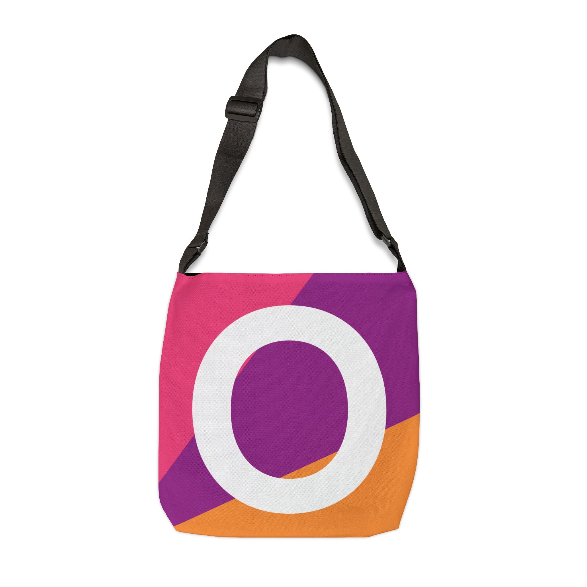 Initial Letter 'O' Colorblock Adjustable Tote Bag — Monogram Alphabet Shoulder Bag