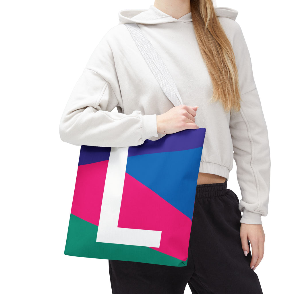 Monogram 'L' Colorblock Tote Bag — Personalized Initial L Shoulder Tote