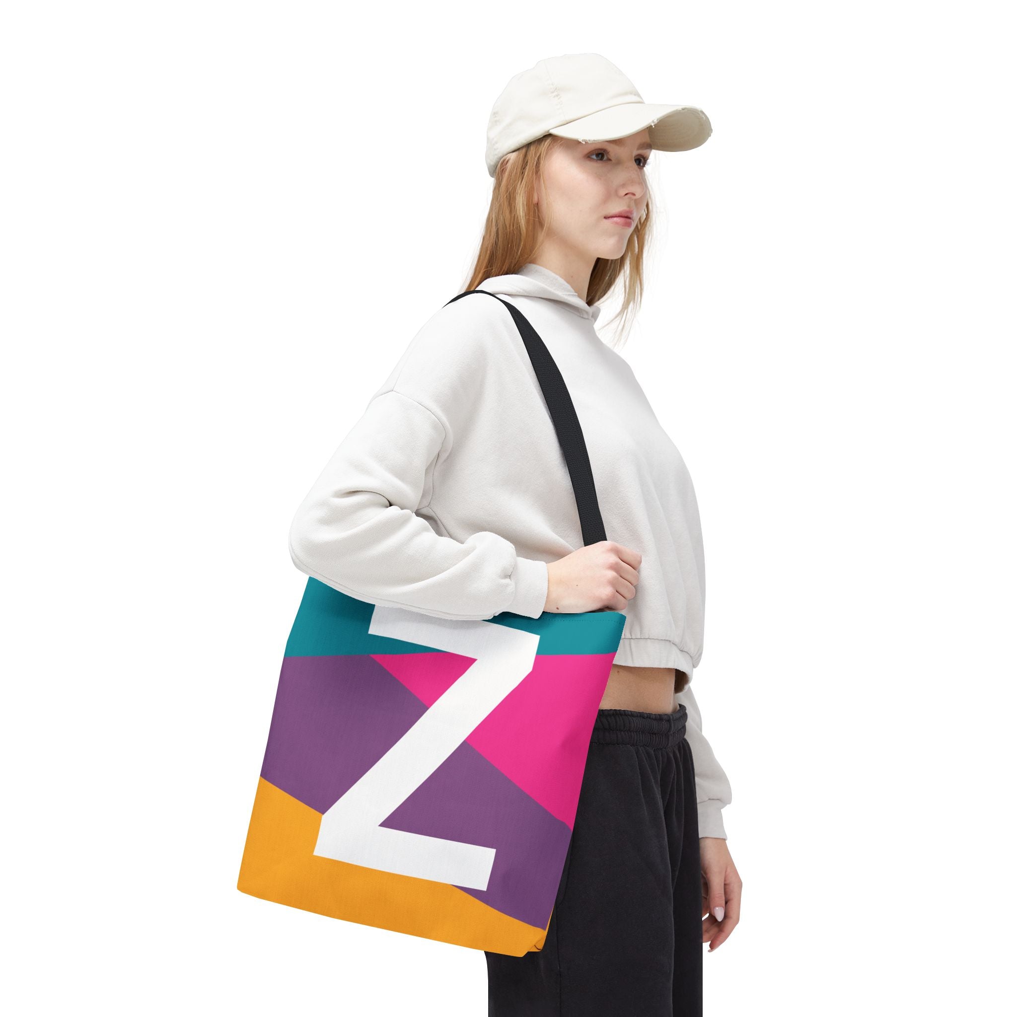 Monogram 'Z' Colorblock Tote Bag — Personalized Initial Z Shoulder Tote
