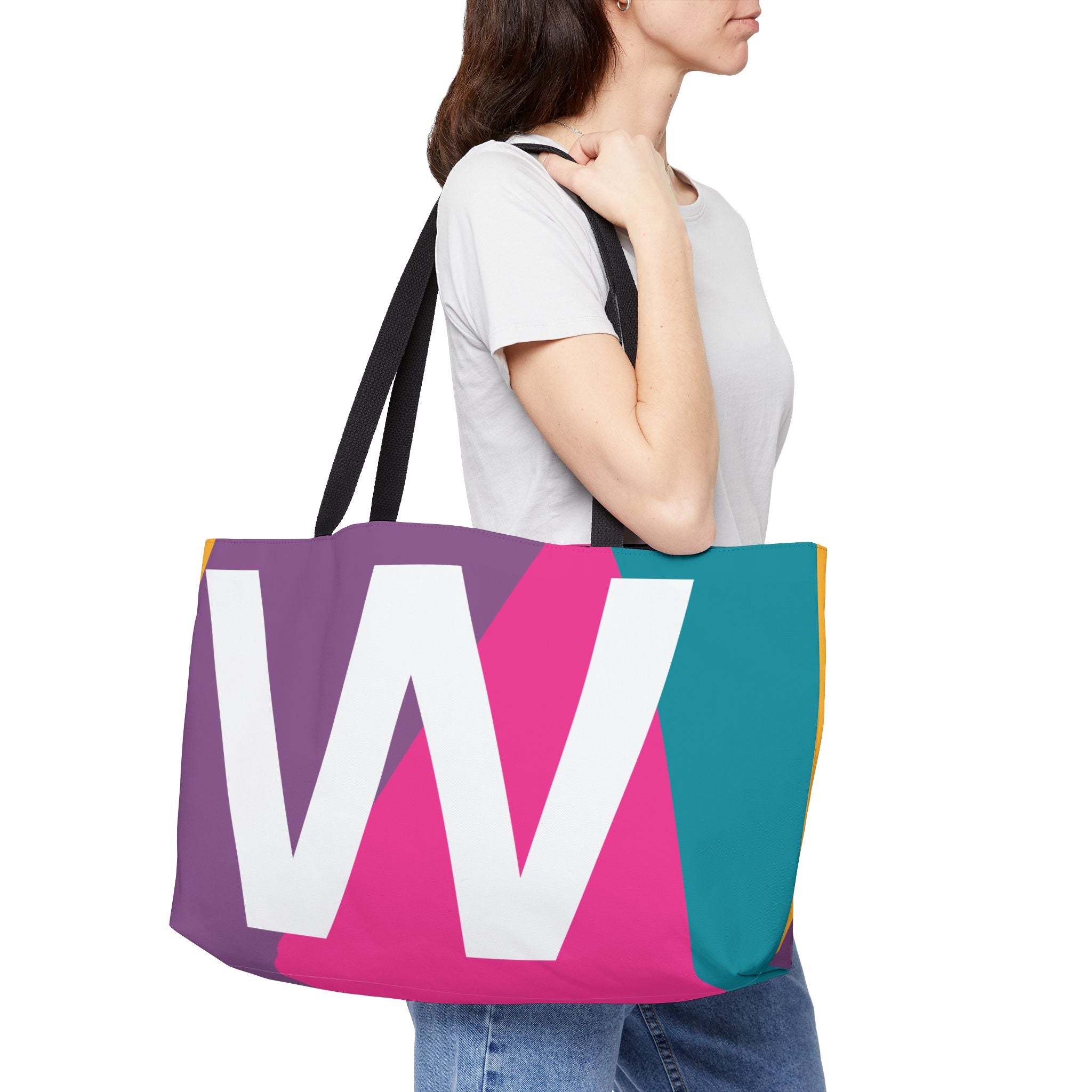 Personalized 'W' Colorblock Tote Bag — Monogram Weekender Tote