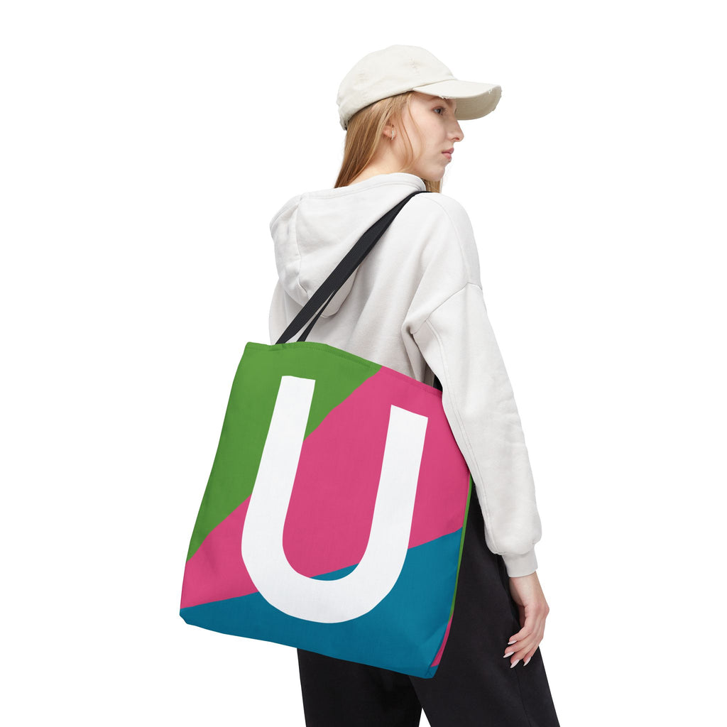Monogram 'U' Colorblock Tote Bag — Personalized Initial U Shoulder Tote