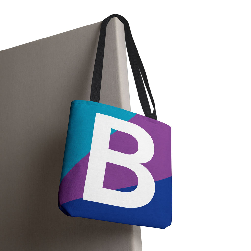 Monogram 'B' Colorblock Tote Bag — Personalized Initial B Shoulder Tote