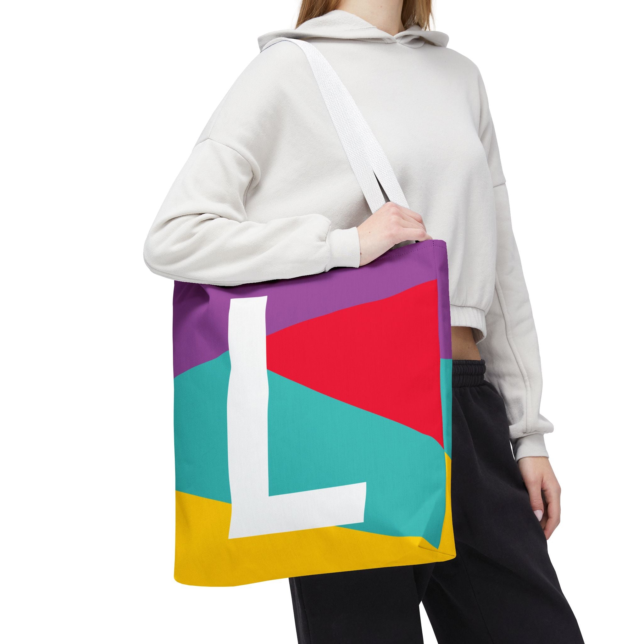 Monogram 'L' Colorblock Tote Bag — Personalized Initial L Shoulder Tote