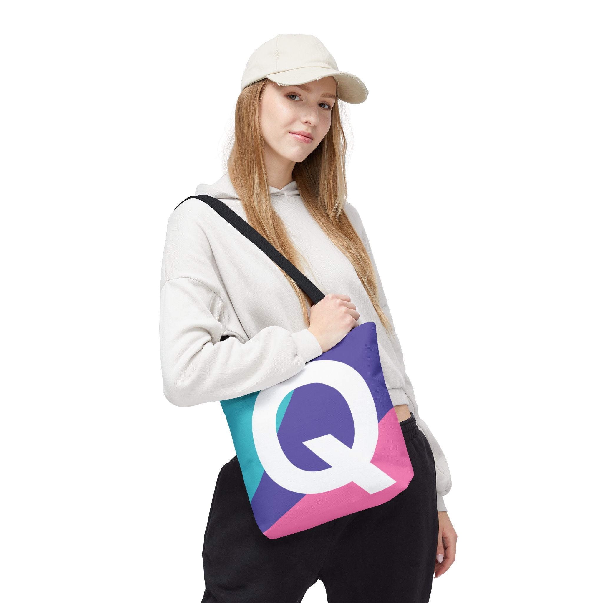 Monogram 'Q' Colorblock Tote Bag — Personalized Initial Q Shoulder Tote