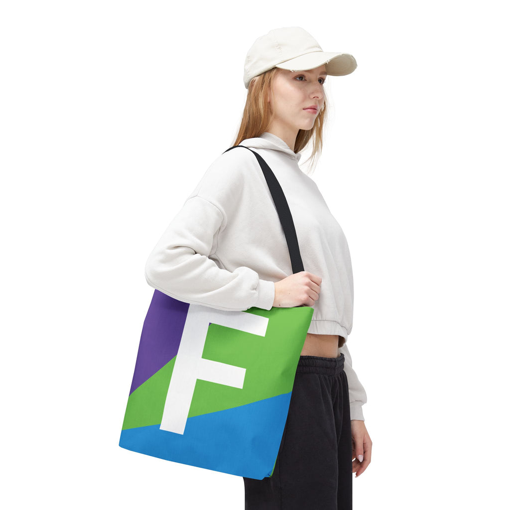 Monogram 'F' Colorblock Tote Bag — Personalized Initial F Shoulder Tote