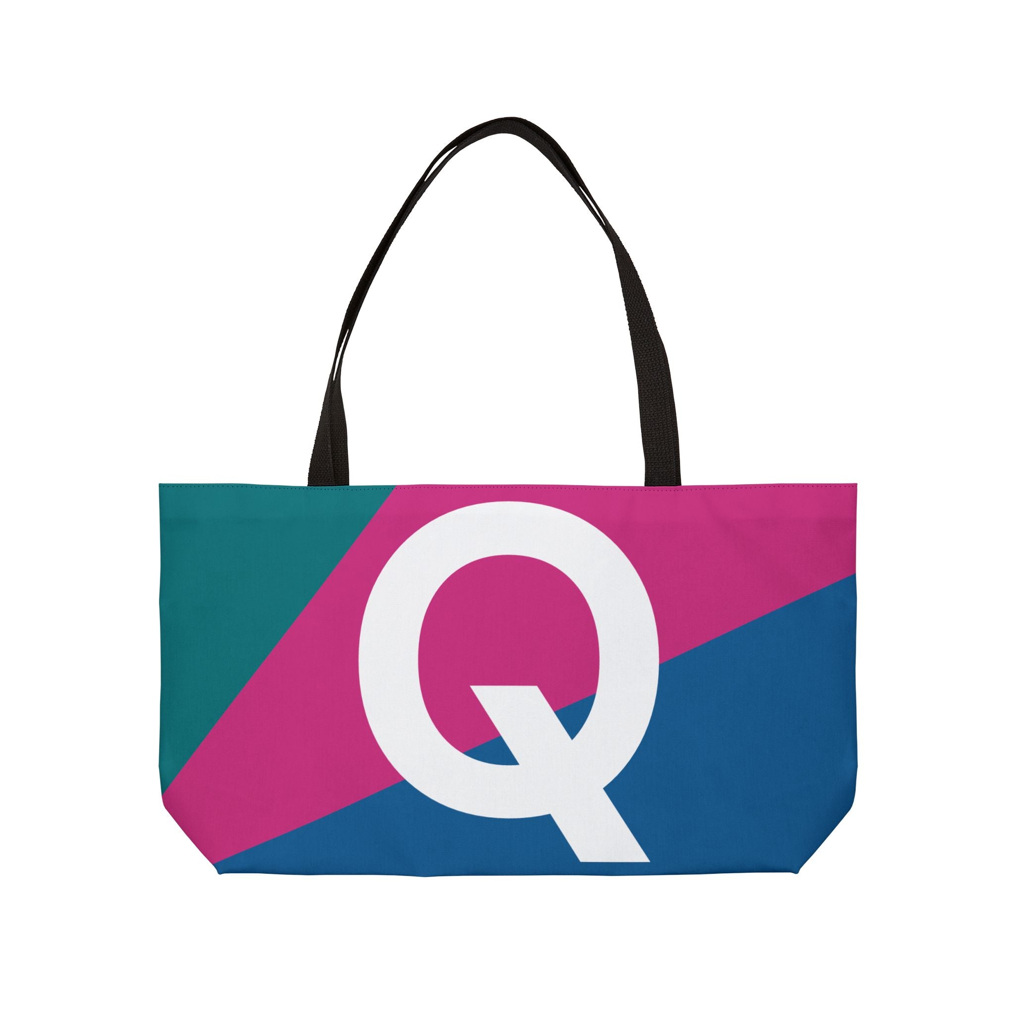 Personalized 'Q' Colorblock Tote Bag — Monogram Weekender Tote