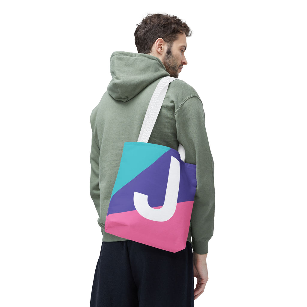 Monogram 'J' Colorblock Tote Bag — Personalized Initial J Shoulder Tote