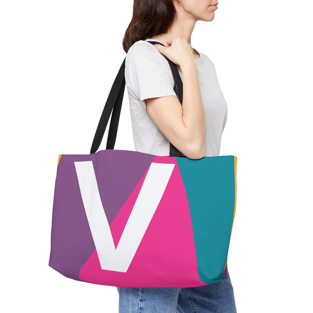 Personalized 'V' Colorblock Tote Bag — Monogram Weekender Tote