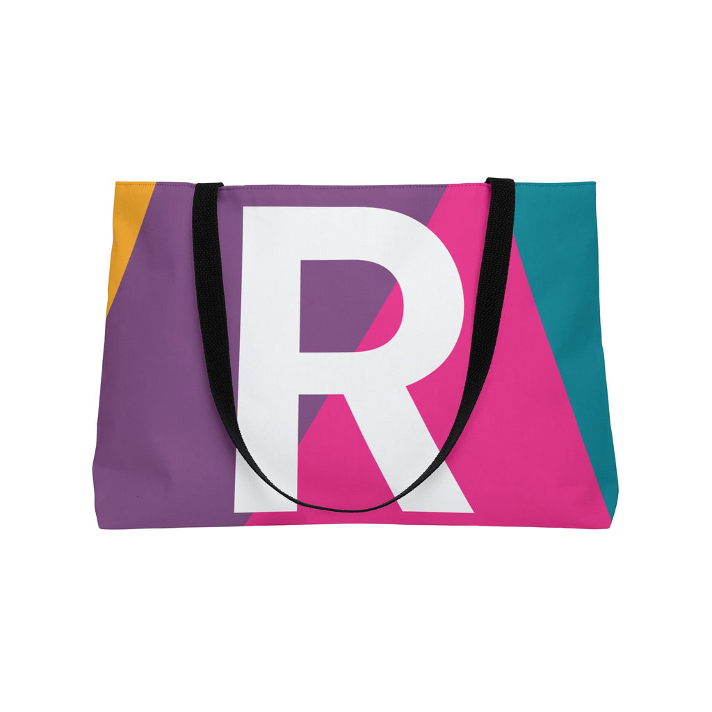 Personalized 'R' Colorblock Tote Bag — Monogram Weekender Tote