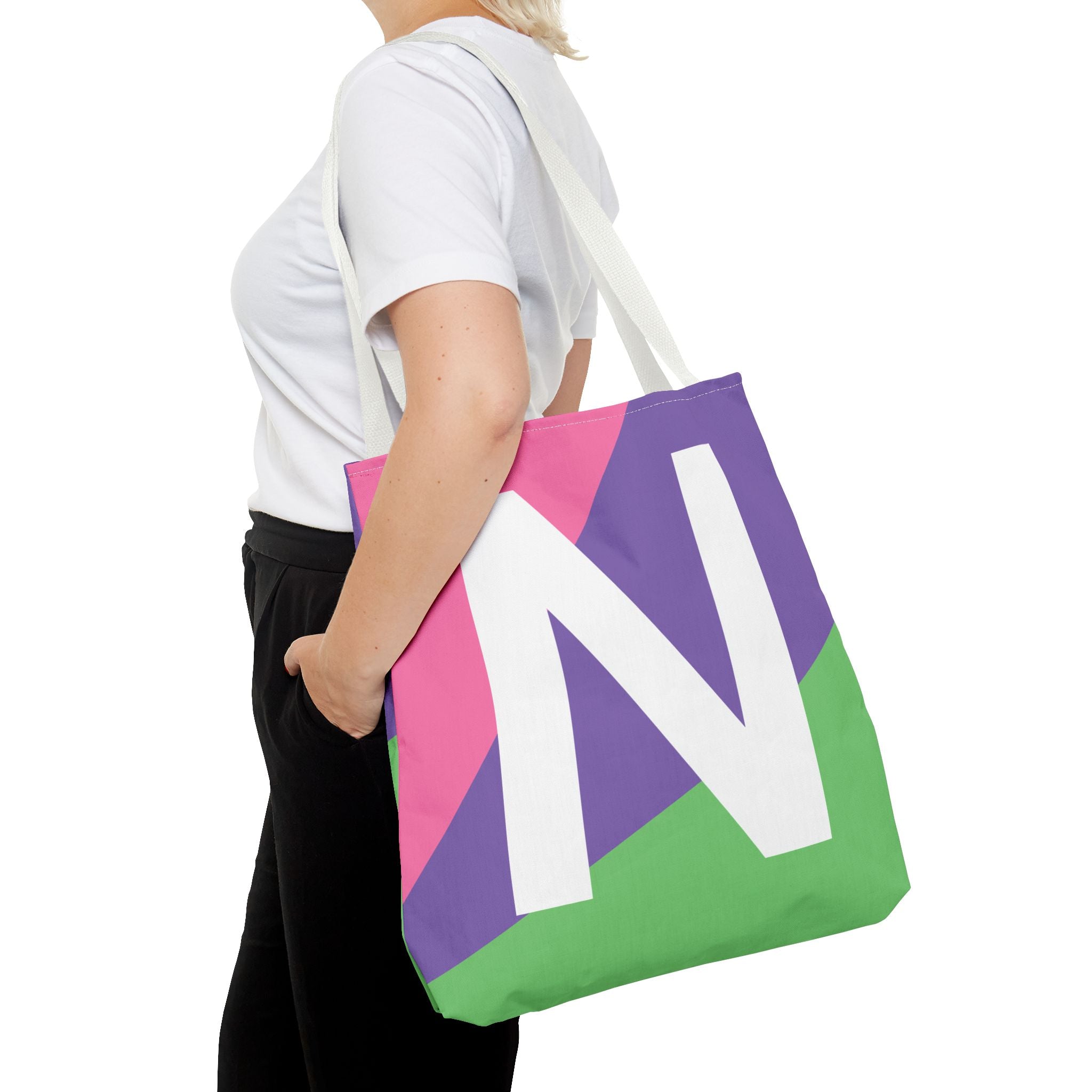 Monogram 'N' Colorblock Tote Bag — Personalized Initial N Shoulder Tote