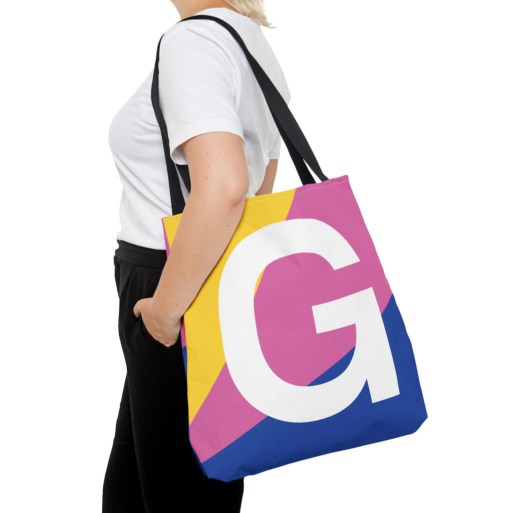 Monogram 'G' Colorblock Tote Bag — Personalized Initial G Shoulder Tote
