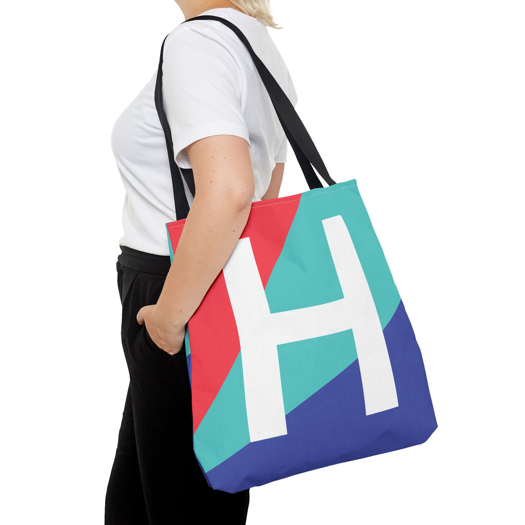 Monogram 'H' Colorblock Tote Bag — Personalized Initial H Shoulder Tote