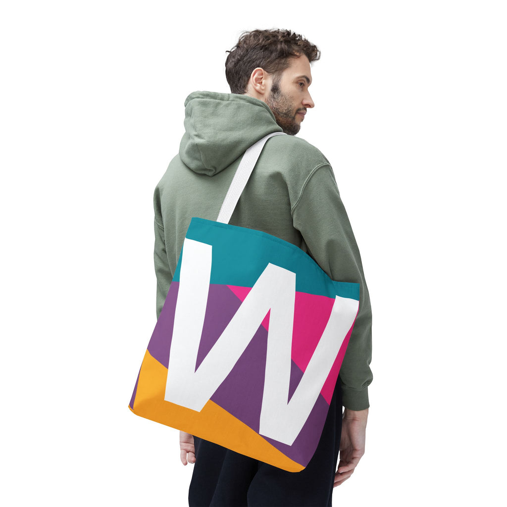 Monogram 'W' Colorblock Tote Bag — Personalized Initial W Shoulder Tote
