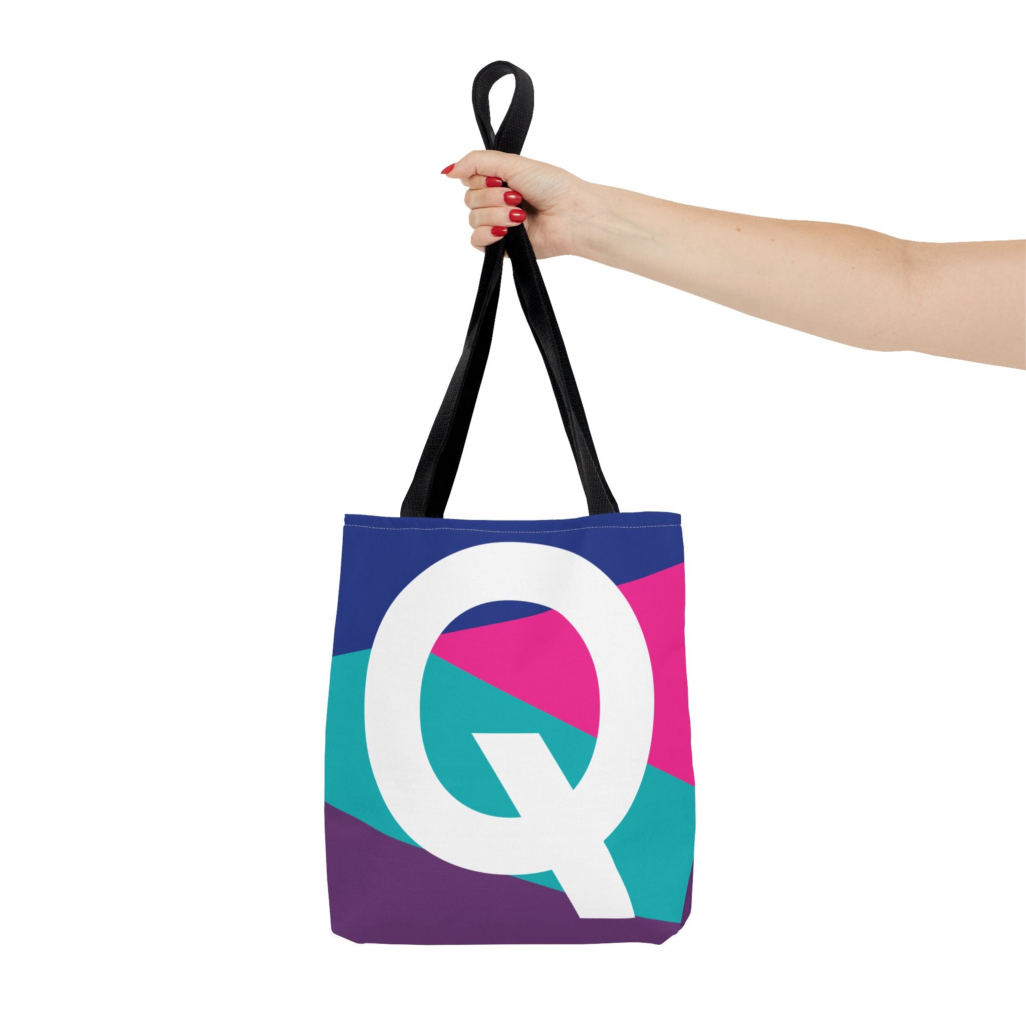 Monogram 'Q' Colorblock Tote Bag — Personalized Initial Q Shoulder Tote