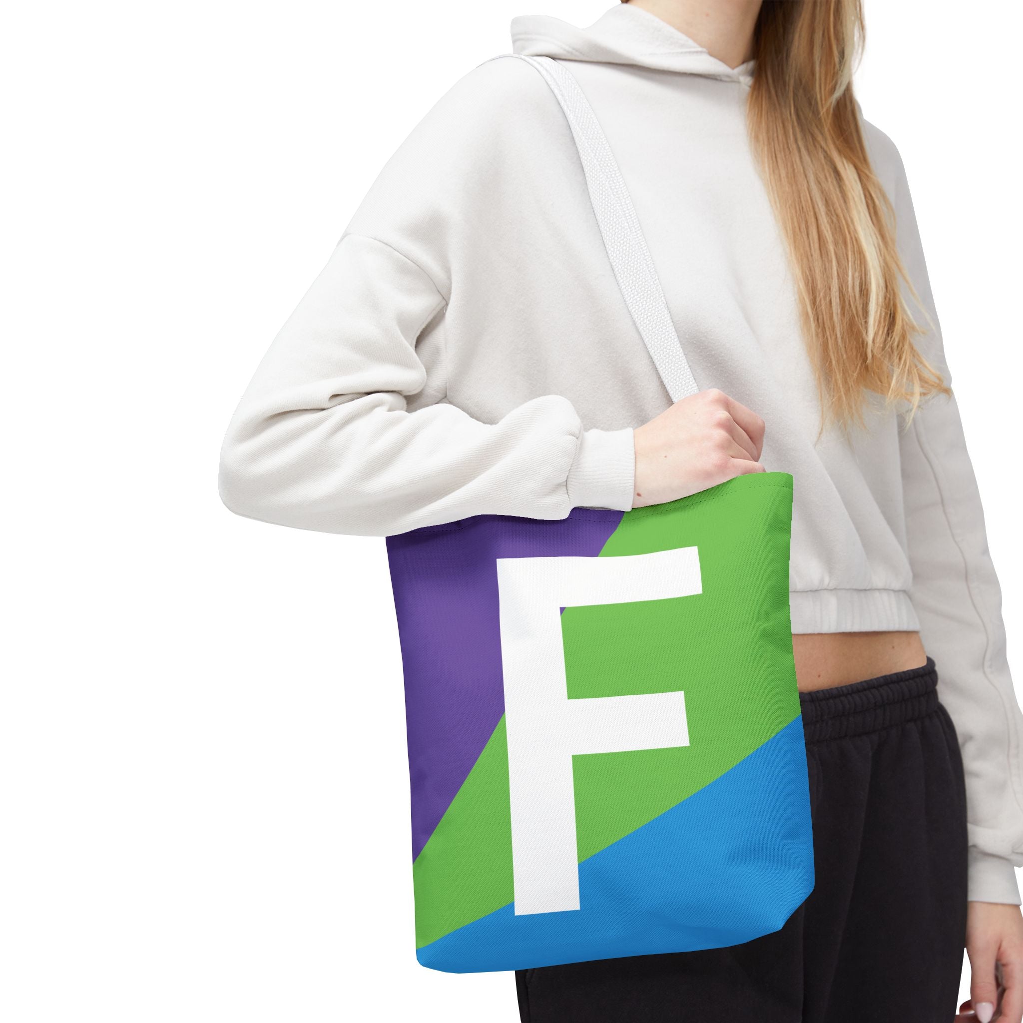 Monogram 'F' Colorblock Tote Bag — Personalized Initial F Shoulder Tote