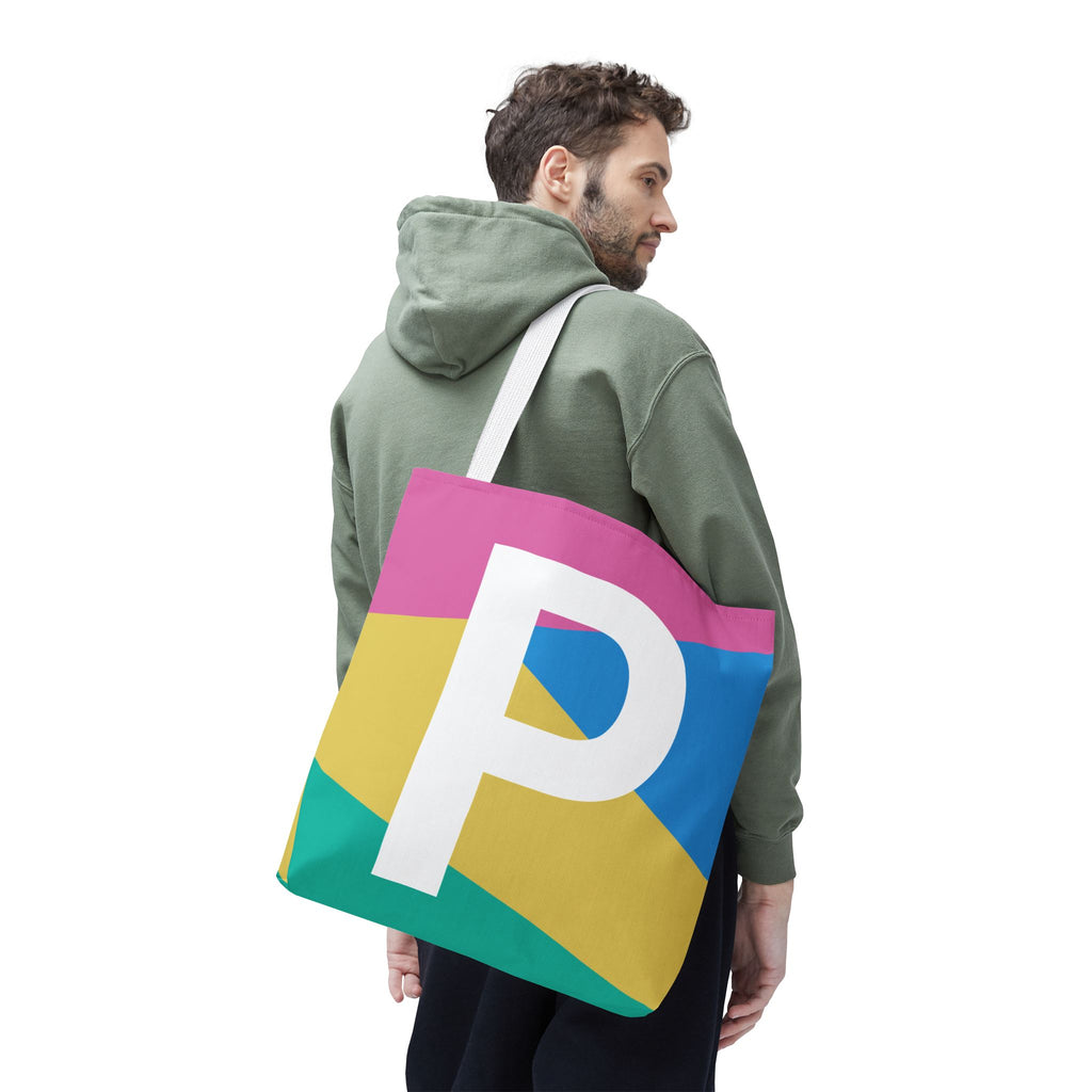 Monogram 'P' Colorblock Tote Bag — Personalized Initial P Shoulder Tote