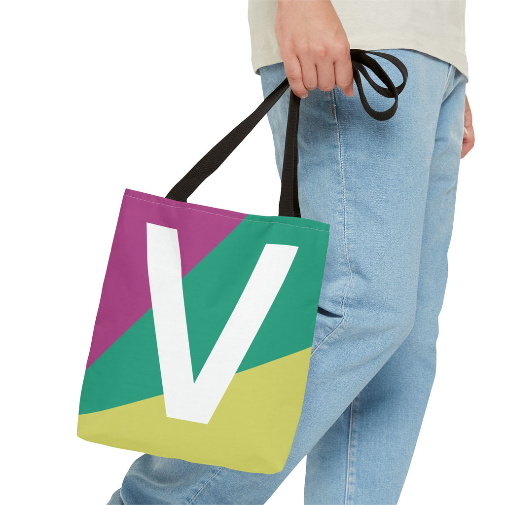 Monogram 'V' Colorblock Tote Bag — Personalized Initial V Shoulder Tote