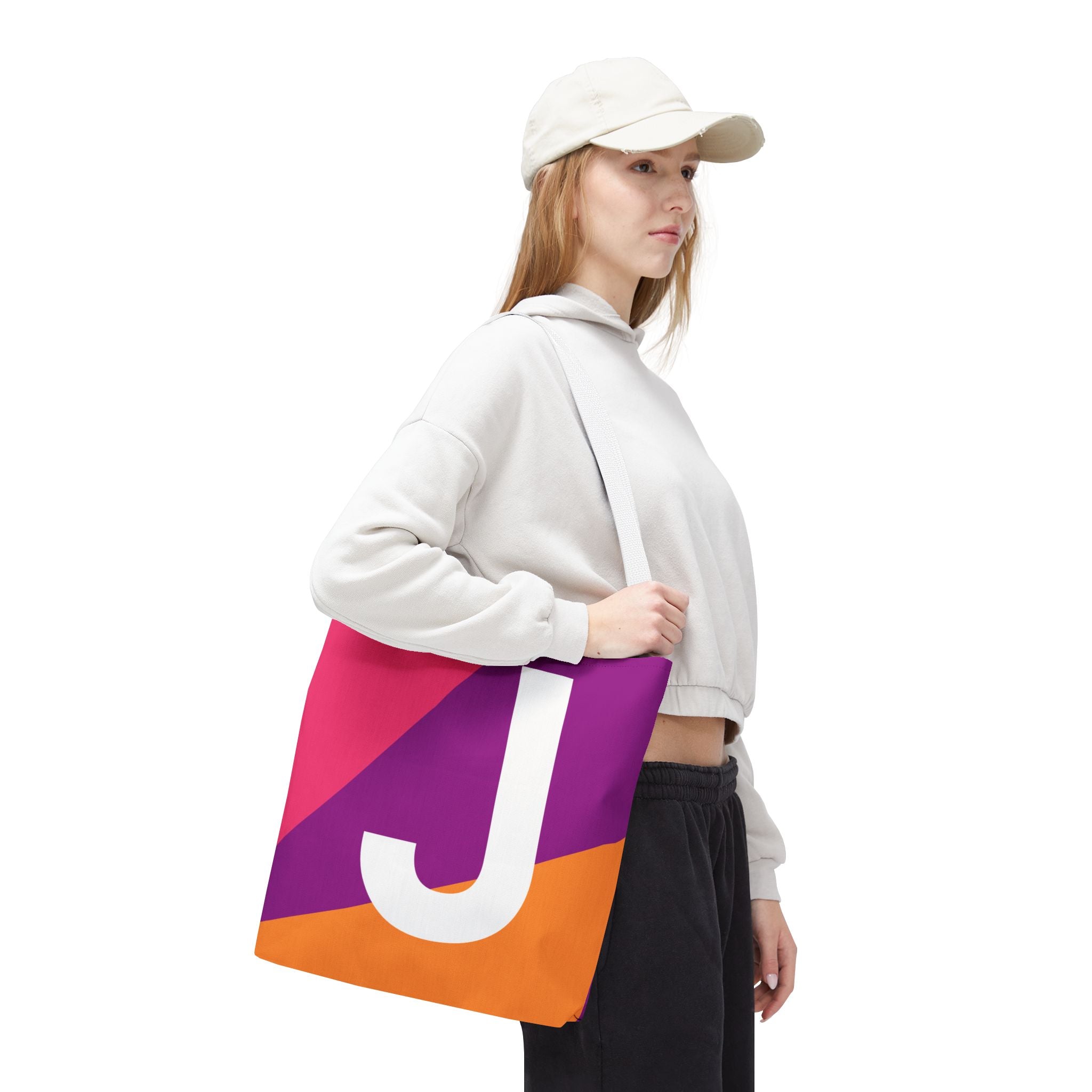 Monogram 'J' Colorblock Tote Bag — Personalized Initial J Shoulder Tote