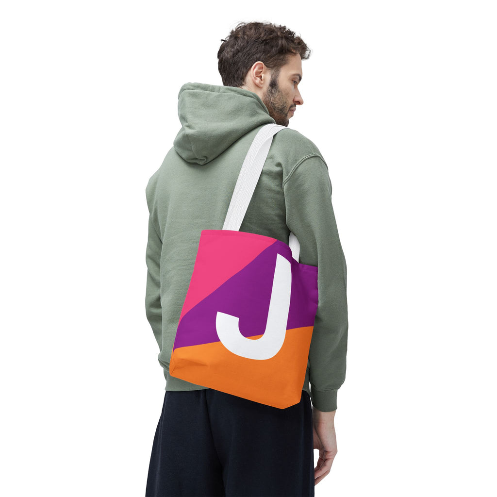Monogram 'J' Colorblock Tote Bag — Personalized Initial J Shoulder Tote